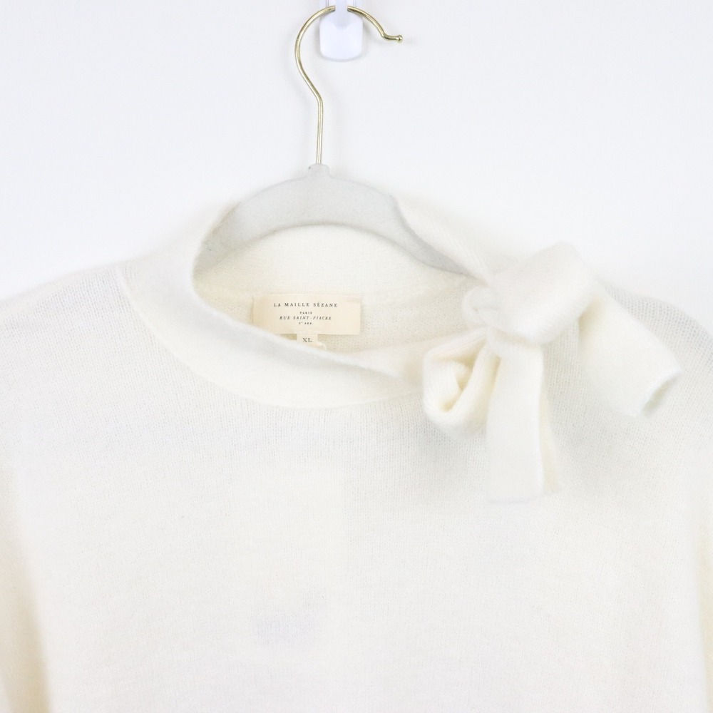 NWT Sezane Zaria Jumper Bow Neck Sweater XL Ecru Mohair Ivory White Pullover - Picture 5 of 10
